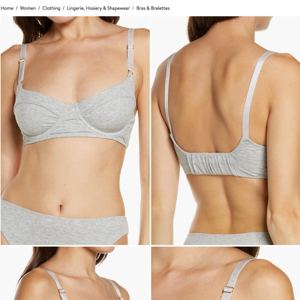 Kilo Brava Underwire Rib Bralette Women's Size Large Grey